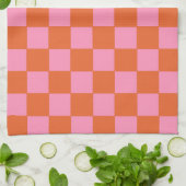 Linge De Cuisine à damiers orange et rose (Plié)