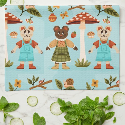 Linge De Cuisine A playful fabric pattern featuring cartoon animals (Plié)