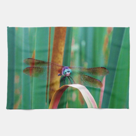 Linge De Cuisine A teal Eyed Dragonfly with cattails (Horizontal)