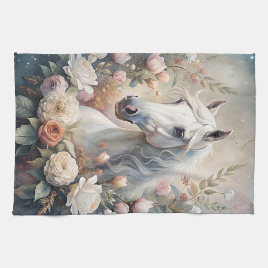 Linge De Cuisine A White Horse  (Horizontal)