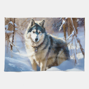 Linge De Cuisine Aaskan Malamute Laisser Il Neige Noël