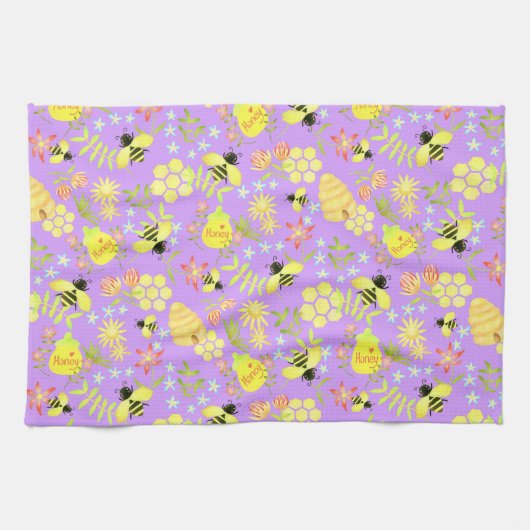 Linge De Cuisine Abeille de miel violet (Horizontal)