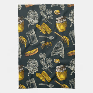 Linge De Cuisine Abeille miel foncé ruche jaune vintage naturel