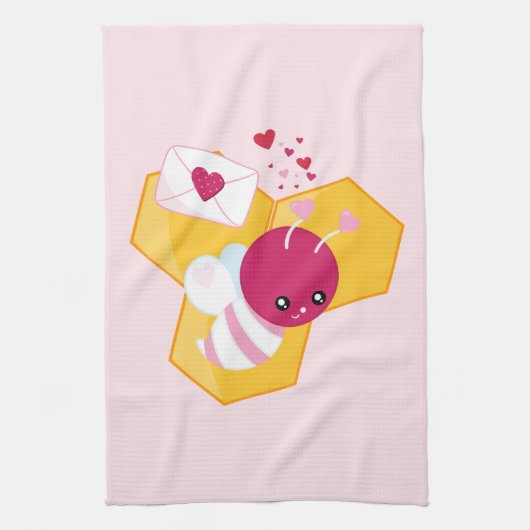 Linge De Cuisine Abeille mignonne aux Coeurs de Saint-Valentin rose (Vertical)