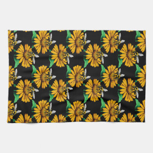 Linge De Cuisine Abeille sur Tournesol Fleur Motif Design Noir