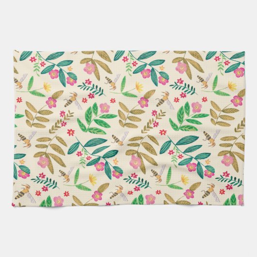 Linge De Cuisine Abeilles et fleurs (Horizontal)