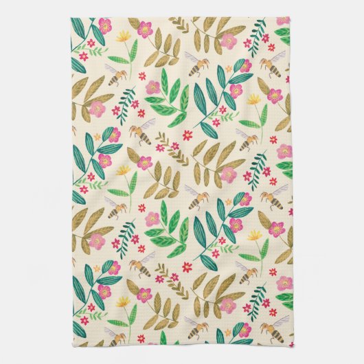 Linge De Cuisine Abeilles et fleurs (Vertical)