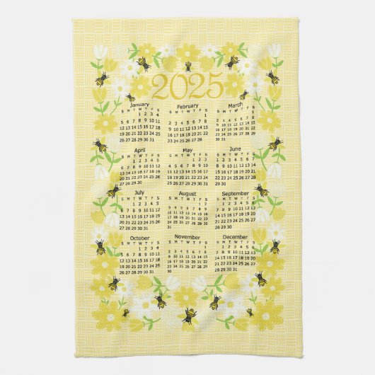 Linge De Cuisine Abeilles et fleurs 2024 (Vertical)
