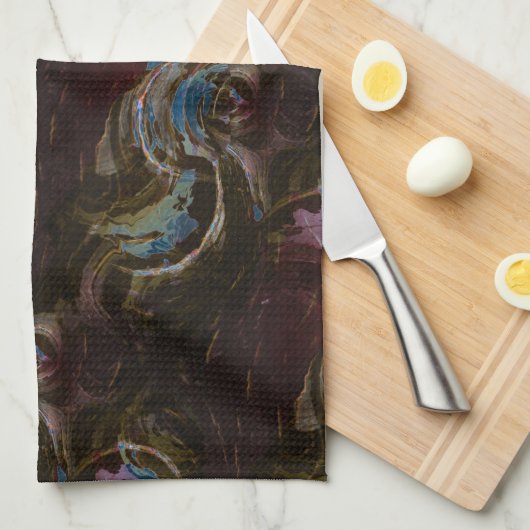 Linge De Cuisine Abstrait atomique noir rétro (Quart Plié)