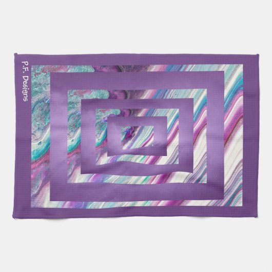 Linge De Cuisine Abstrait blanc Turquoise violet (Horizontal)