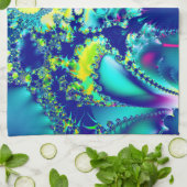 Linge De Cuisine Abstrait bleu cyan vert fractal (Plié)