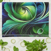 Linge De Cuisine Abstrait bleu vert feuille (Plié)