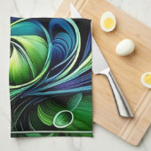 Linge De Cuisine Abstrait bleu vert feuille (Quart Plié)