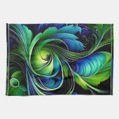 Linge De Cuisine Abstrait bleu vert feuille (Horizontal)