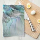 Linge De Cuisine Abstrait Bleu Vert Papillon Imaginaire Fractal Art (Quart Plié)