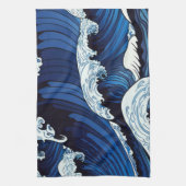 Linge De Cuisine Abstrait Blue Ocean Waves Art de style japonais | (Vertical)