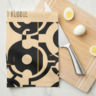 Linge De Cuisine Abstrait demi-teinte Biege Motif jaune