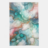 Linge De Cuisine Abstrait en rose, sarcelle, bleu et or (Vertical)