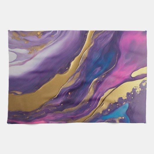 Linge De Cuisine Abstrait-flux Art-bleu rose violet et or- (Horizontal)