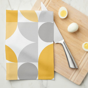 Linge De Cuisine Abstrait Géométrique Jaune Gris Moderne du Milieu