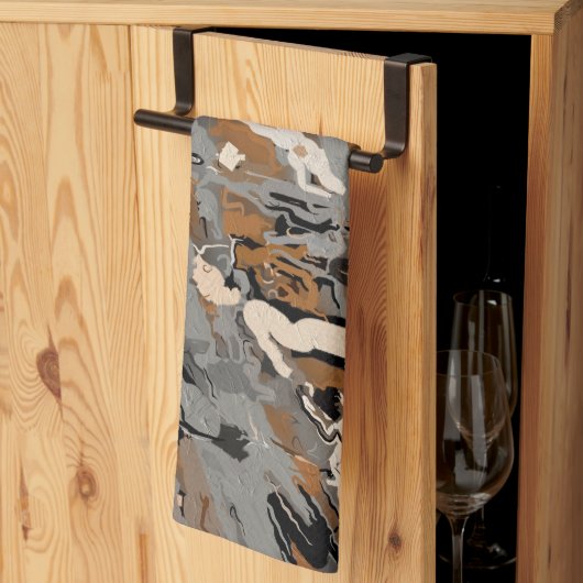 Linge De Cuisine Abstrait gris, noir et caramel (Pliage en tiers)