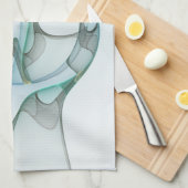 Linge De Cuisine Abstrait moderne Fractal Blue Turquoise Grey Nom (Quart Plié)