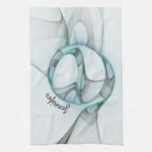 Linge De Cuisine Abstrait moderne Fractal Blue Turquoise Grey Nom (Vertical)