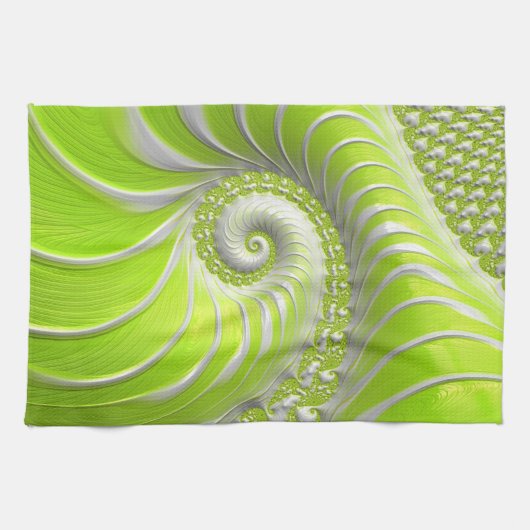 Linge De Cuisine Abstrait Moderne Lime Green Spiral Fractal (Horizontal)