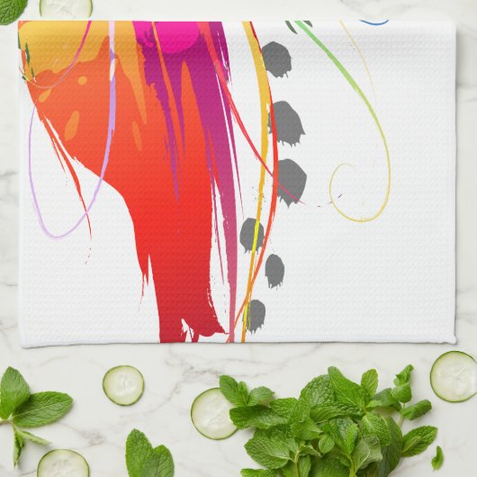 Linge De Cuisine Abstrait Oiseau de Paradise Paint Splatters (Plié)