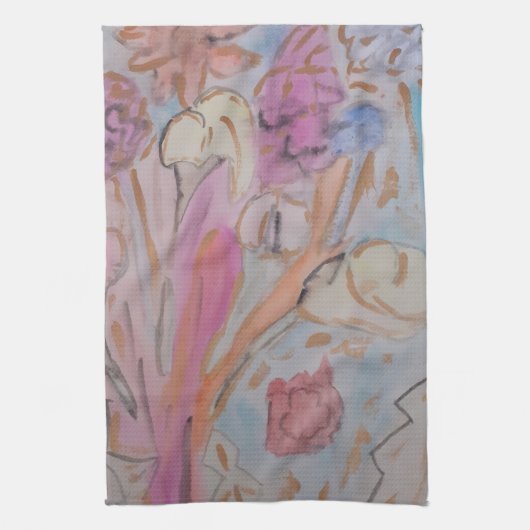 Linge De Cuisine Abstrait Pastel Floral Tea Towel (Vertical)