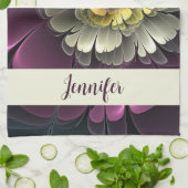 Linge De Cuisine Abstrait Purpur moderne Khaki Grey Flower Name (Plié)