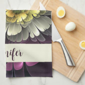 Linge De Cuisine Abstrait Purpur moderne Khaki Grey Flower Name (Quart Plié)