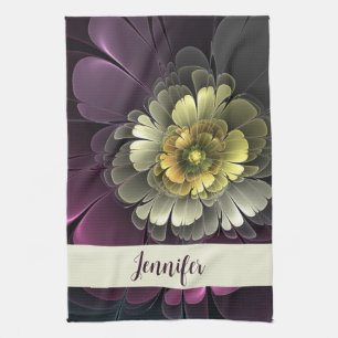 Linge De Cuisine Abstrait Purpur moderne Khaki Grey Flower Name