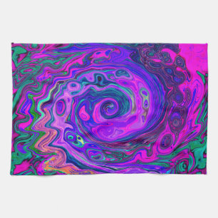 Linge De Cuisine Abstrait Rétro Groovy Tourbillon Magenta et Violet