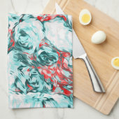 Linge De Cuisine Abstrait rouge et turquoise (Quart Plié)