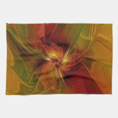 Linge De Cuisine Abstrait Rouge Orange Brown Vert Fractal Art Flowe (Horizontal)