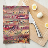 Linge De Cuisine Abstrait sculpté en dégradé saumon et rouge (Quart Plié)