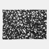 Linge De Cuisine Abstrait Terrazzo Mosaic Motif noir et blanc (Horizontal)