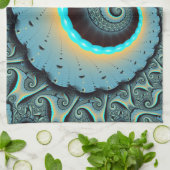 Linge De Cuisine Abstraite spirale d'art fractal bleu turquoise ora (Plié)