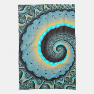 Linge De Cuisine Abstraite spirale d'art fractal bleu turquoise ora