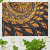 Linge De Cuisine Abstraite spirale noire et or Fractale (Plié)