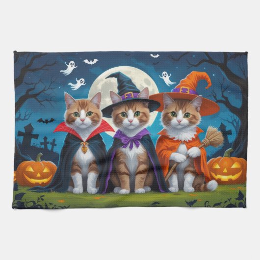Linge De Cuisine Abyssinian Chats Citrouille Halloween Funny (Horizontal)
