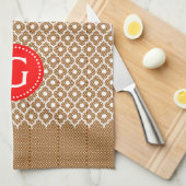 Linge De Cuisine Accent Rouge Quatrefoil Brown Et Blanc (Quart Plié)