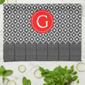 Linge De Cuisine Accent Rouge Quatrefoil Noir Et Blanc (Plié)