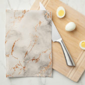 Linge De Cuisine Accents Brown et Motif Abstrait blanc (Quart Plié)