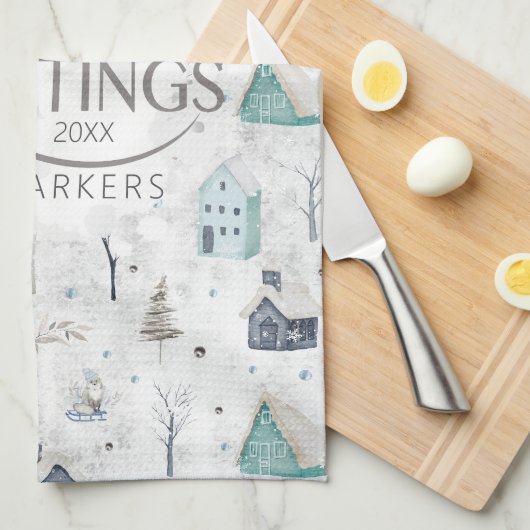 Linge De Cuisine Accueil confortable Noël Turquoise ID985 (Quart Plié)