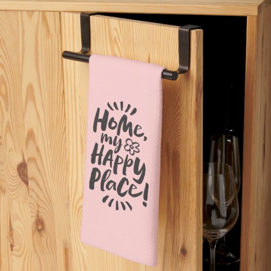 Linge De Cuisine ACCUEILLE mon Happy Place ! Paris Chic rose noir (Pliage en tiers)