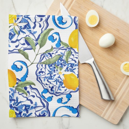 Linge De Cuisine Acitrus d'été, boho, bohème, floral méditerranéen  (Quart Plié)