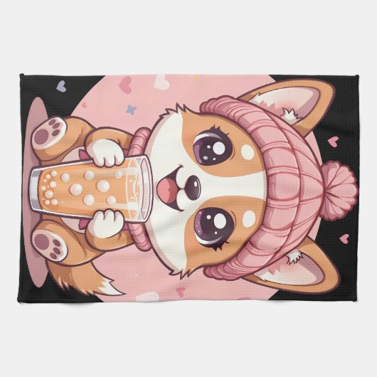 Linge De Cuisine adorable Cartoon Corgi Chiot (Horizontal)