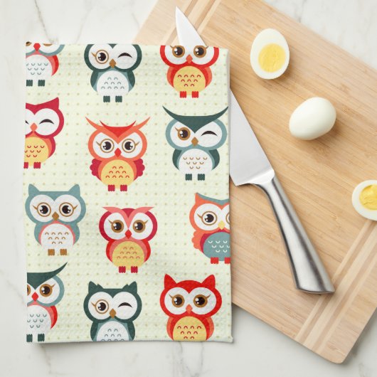 Linge De Cuisine Adorable Motif de Chouette à épave de dessin (Quart Plié)